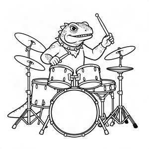Iguană rockstar cântând la tobe