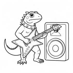 Iguana rockstar cu o chitară electrică