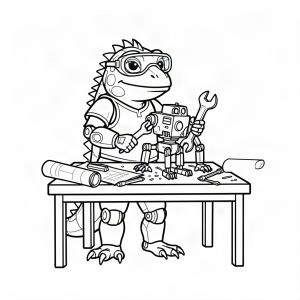 Iguană savant construind un robot