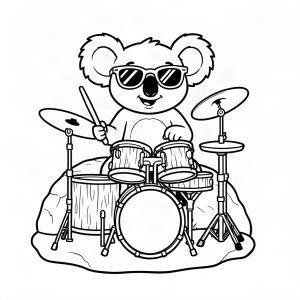 Koala cântând la tobe pe o stâncă