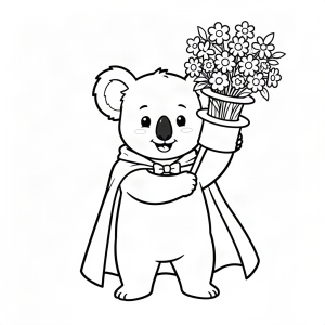 Koala magician cu un buchet de flori
