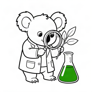 Koala savant examinând o frunză de eucalipt