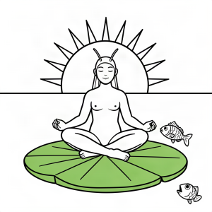 Lăcustă la yoga pe nufăr