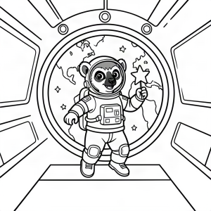 Lemur astronaut admirând Pământul