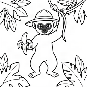 Lemur explorator cu banană și liană