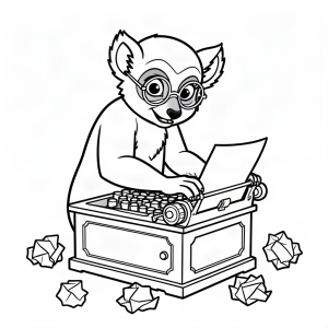 Lemur scriitor la o mașină de scris vintage