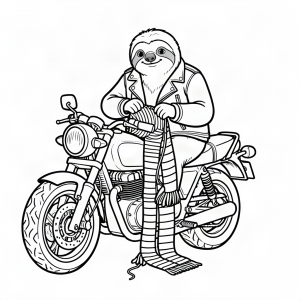 Leneș pe motocicletă croșetând un fular