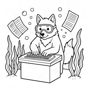 Lup scriitor la o mașină de scris subacvatică
