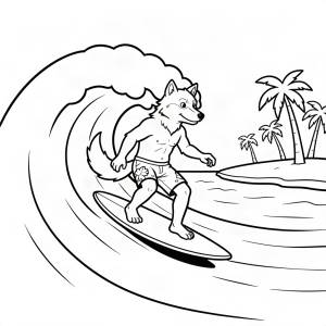 Lup surfer pe un val uriaș