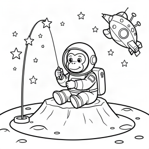 Maimuță astronaut pescuind pe Lună