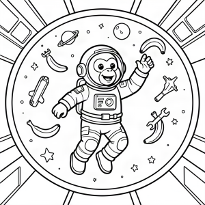 Maimuță astronaut plutind cu banane