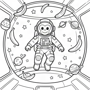 Maimuță astronaut plutind în navă