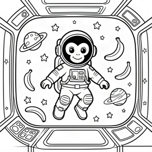 Maimuță astronaut plutind în navă