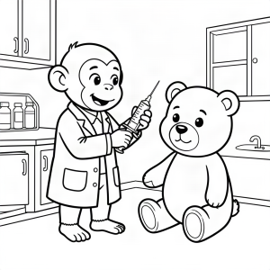 Maimuță doctor vaccinând un urs