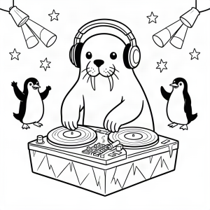 Morsă DJ la o petrecere pe iceberg