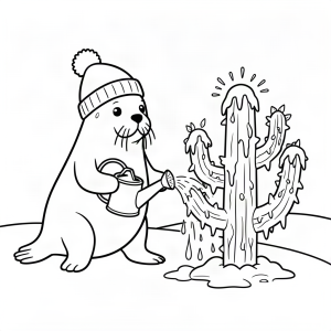 Morsă grădinar udând un cactus de gheață