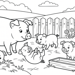 O Familie Fericită de Porci de Colorat