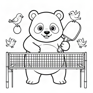 Panda jucând tenis de masă cu bambus