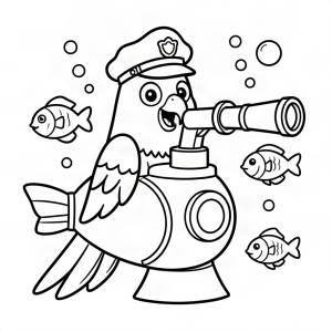 Papagal căpitan de submarin cu periscop
