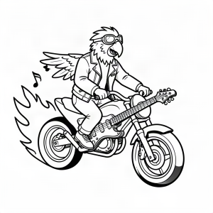 Papagal motociclist pe o chitară zburătoare