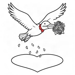 Pelican livrând flori de Valentine's Day