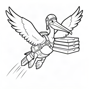 Pelican livrând pizza cu un jetpack