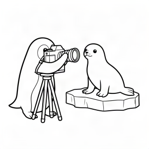Pinguin fotograf pozând o focă