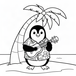 Pinguin hawaiian cântând la ukulele