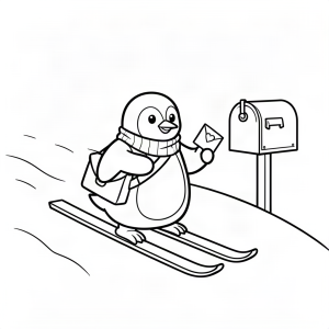 Pinguin poștaș livrând pe schiuri