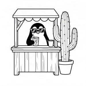 Pinguin vânzând limonadă în deșert