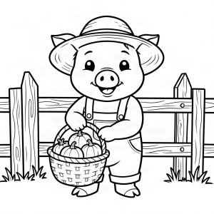 Porcușor fermier cu un coș de dovleci