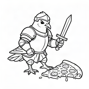Porumbel cavaler protejând o felie de pizza