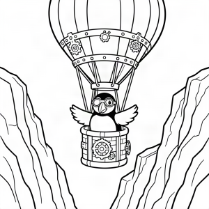 Puffin pilot în balon cu aer cald steampunk