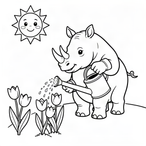 Rinocer grădinar udând florile