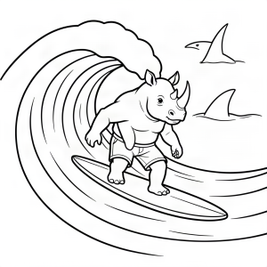 Rinocer surfer pe un val uriaș