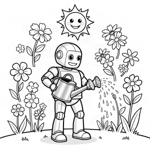 Robot grădinar cu flori zburătoare