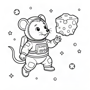 Șoarece cosmonaut descoperind brânză spațială
