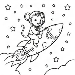 Șoarece cosmonaut pe o rachetă de brânză