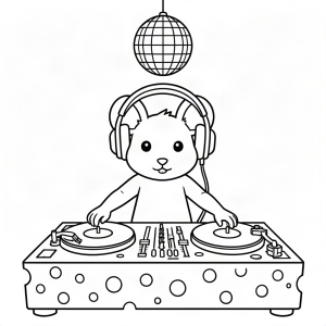 Soarece DJ mixând pe platane de cașcaval