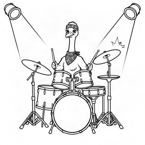Struț baterist la concert rock