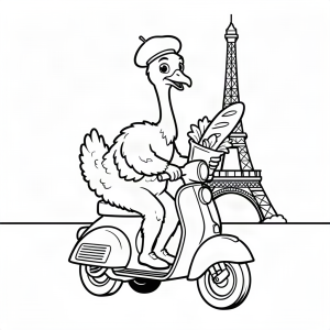 Struț mergând pe scuter la Paris