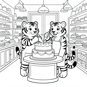 Tigru brutar decorând un tort