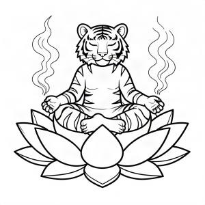 Tigru zen meditând pe o floare de lotus