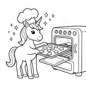 Unicorn brutar preparând fursecuri magice