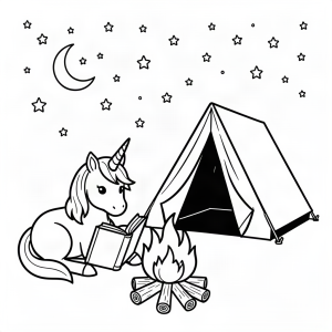 Unicorn citind la foc de tabără