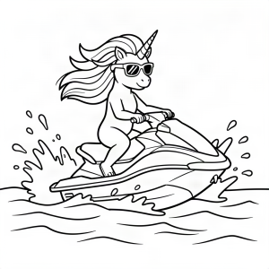 Unicorn cu ochelari pe jet ski