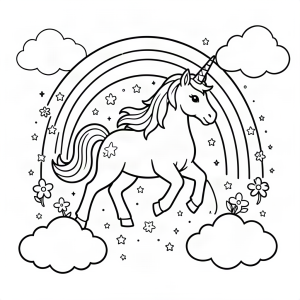 Unicorn galopând pe un curcubeu