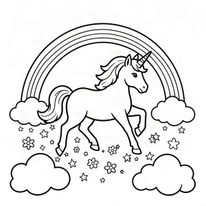 Unicorn galopând pe un curcubeu