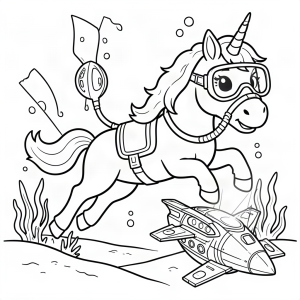 Unicorn scafandru explorând o navă extraterestră