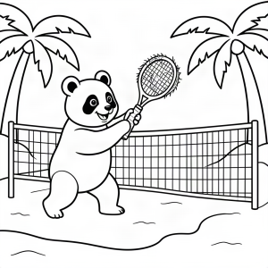 Urs panda jucând tenis cu o nucă de cocos
